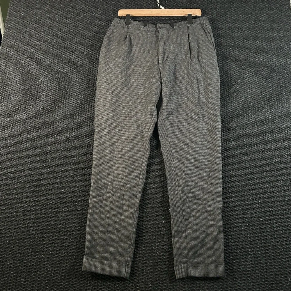 J Lindeberg Men's Pleated Trousers Pants Wool Blend Charcoal‎ Grey Plaid Size 32
